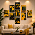 Set of 9 Pcs Yellow Theme Sticky Wall Art Tiles - 5x7 inches