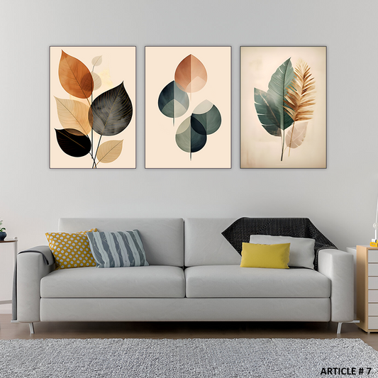Set of 3 Botanical Wall Art Frames – 8x11" MDF Wood with Adhesive Backing