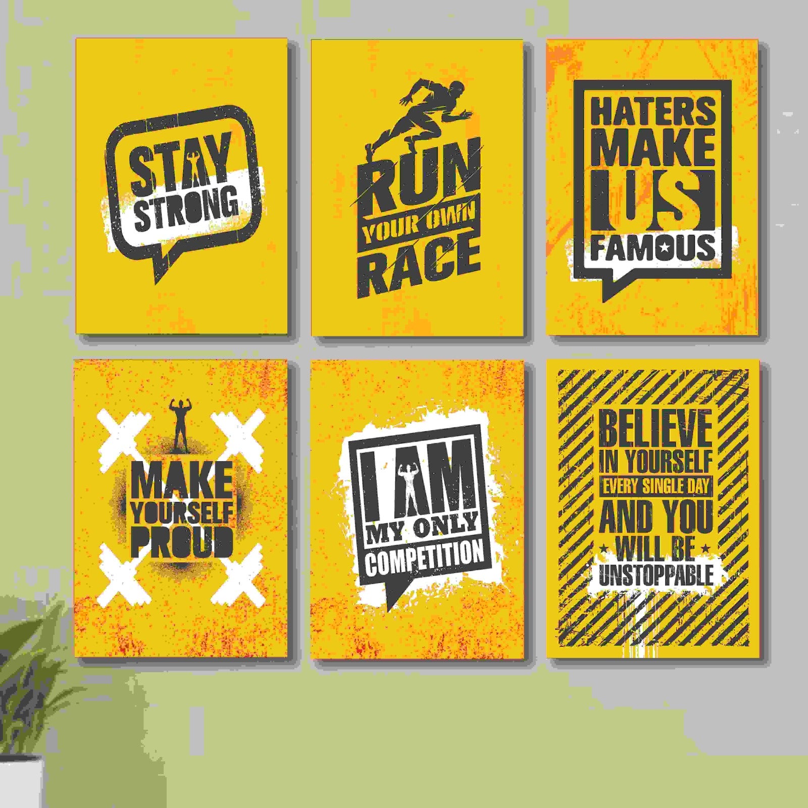 6 PC Wall Decor Cardboard Phototiles With Double Sided Back Sticking Exercise Quotes(8*11size)