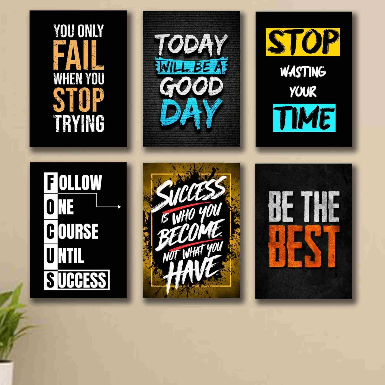 6 PC Wall Decor Cardboard Phototiles With Double Sided Back Sticking And Positive Quotes(8*11size)