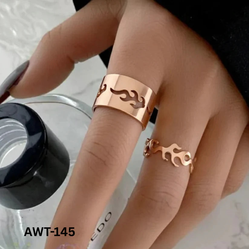 AWT-145 Fire Couple Rings Matching Design Stylish Look And Comfortable Wear For Couples (golden)
