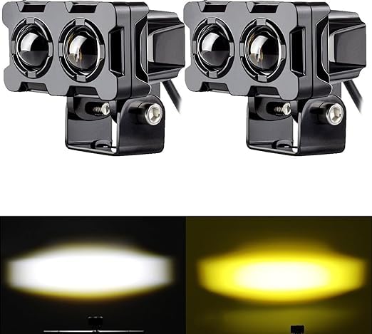 Motorcycle Robot Dual Colour LED Work &amp; Driving Lights – 5000K–6500K Two-Color External Headlights / Fog Lamp - Pack Of 01