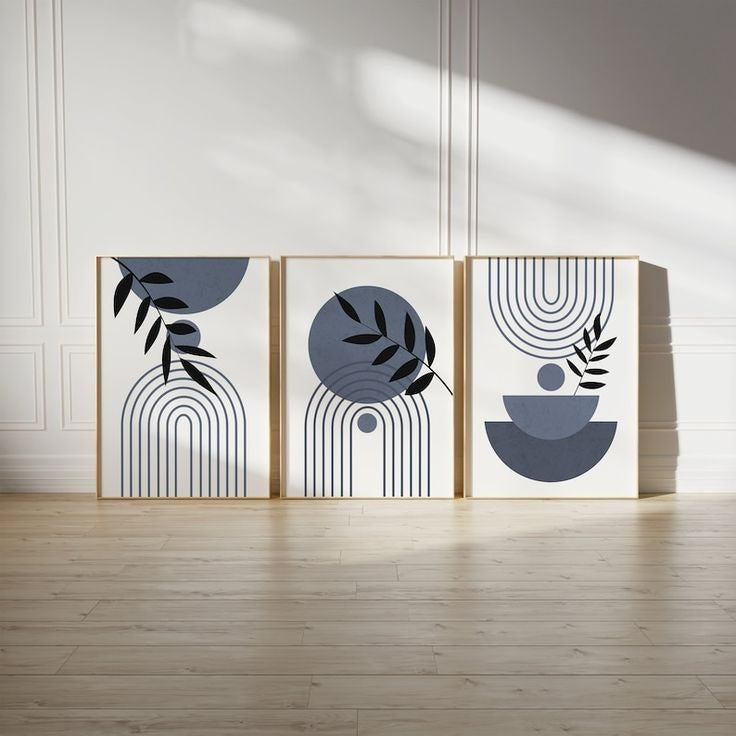 Set of 3 Abstract Botanical Wall Art Frames – 8x11" MDF Wood with Adhesive Backing