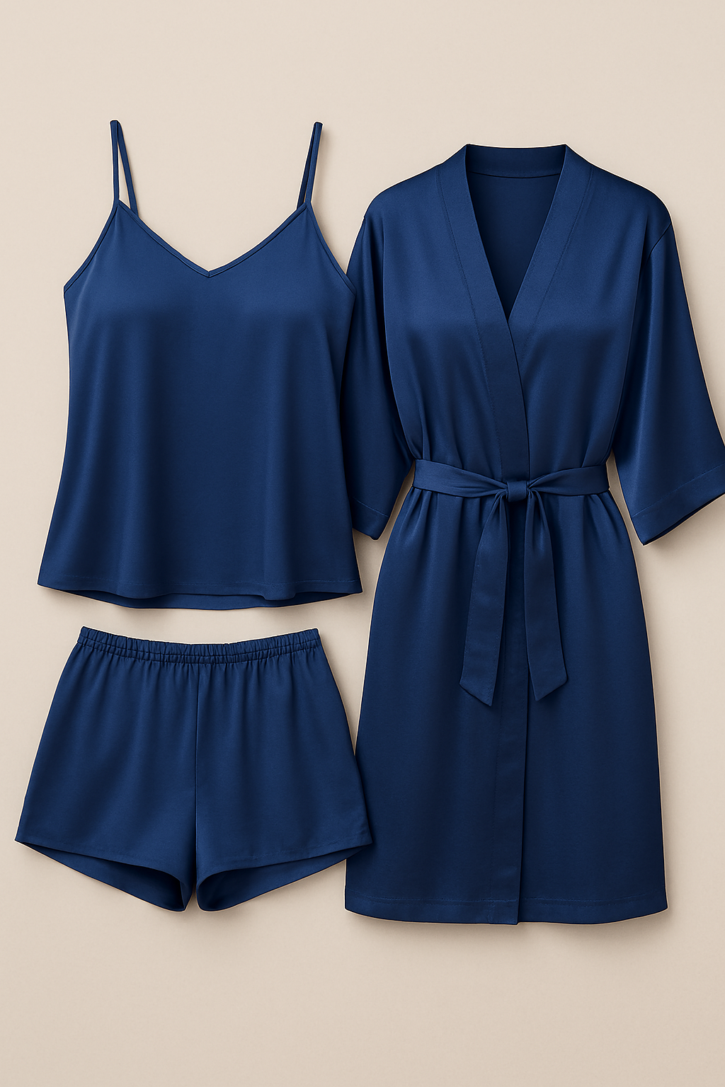 3-Piece Satin Sleepwear Set for Women – Camisole, Shorts & Robe | Elegant Nightwear & Loungewear – Free Size (Maroon)
