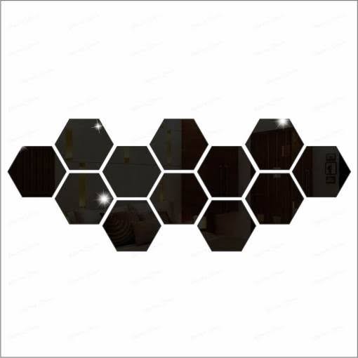 (pack of 12)  3d acrylic Hexagon Simple Mirror-Surface Geometric DIY Art Mural for Home Decoration Wall - silver
