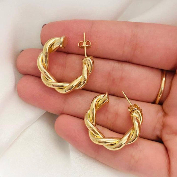 Twisted Sparkling Earrings for Women | Stylish Fashion Jewelry | Available in Silver &amp; Golden | Perfect for Parties, Weddings &amp; Daily Wear (WJ-101) - Golden