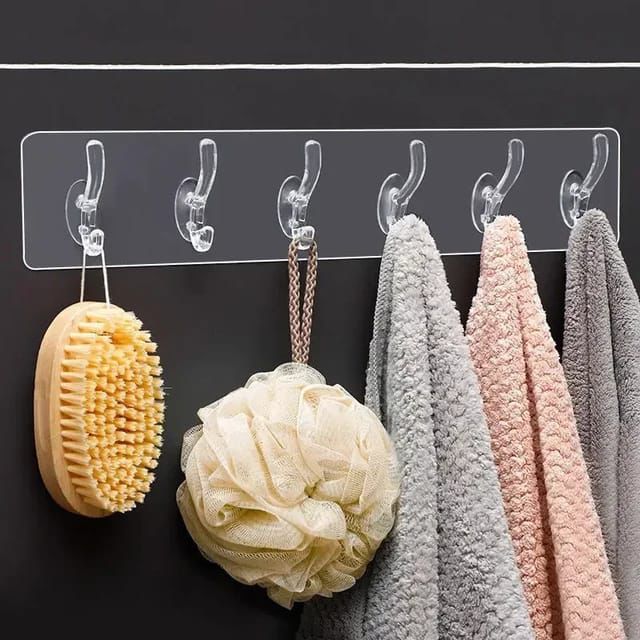 Seamless Heavy Duty Transparent Sticky Hooks Strip | Strong Double-Sided Self Adhesive Wall Hanger | Waterproof Multipurpose Hook for Bathroom & Kitchen (Pack Of 2)