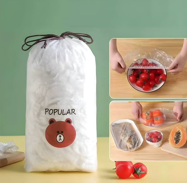 100 PCS Disposable Food Cover Plastic Bags – Transparent Fresh Food Storage & Wrap Bags (Pack Of 01)
