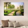 Nature Landscape Spring Garden Wall Decor | Vibrant Green Forest Path Painting | Wooden Art Frame 12x16 Inches