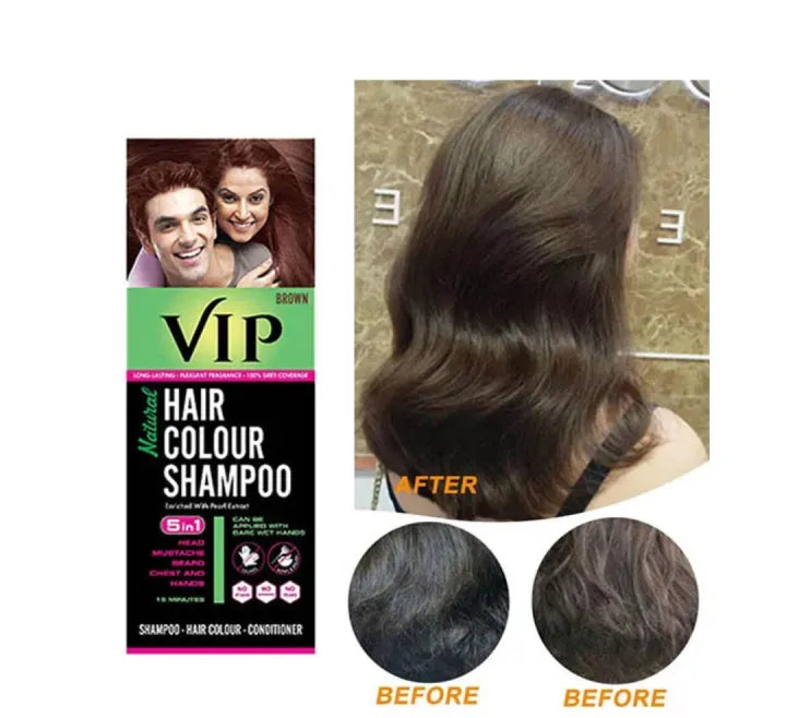 5-in-1 Hair Colour Shampoo Brown – Natural Ammonia-Free Hair Dye for Hair, Beard, Moustache &amp; Body Hair (180ml) - Black