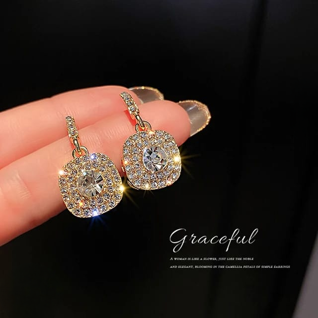 PJT-990 beautifull Sparkling Korean Zircon Earrings – Chic &amp; Timeless Design Available In Golden And Silver Color - Golden